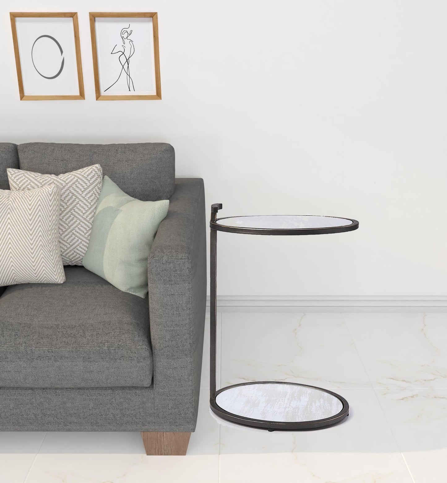 23" Black Mirrored Oval End Table With Shelf