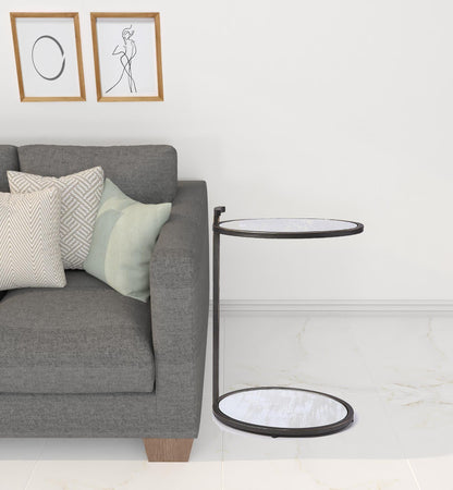 23" Black Mirrored Oval End Table With Shelf