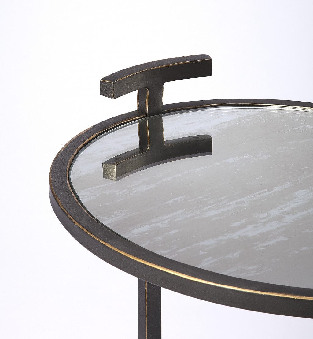 23" Black Mirrored Oval End Table With Shelf