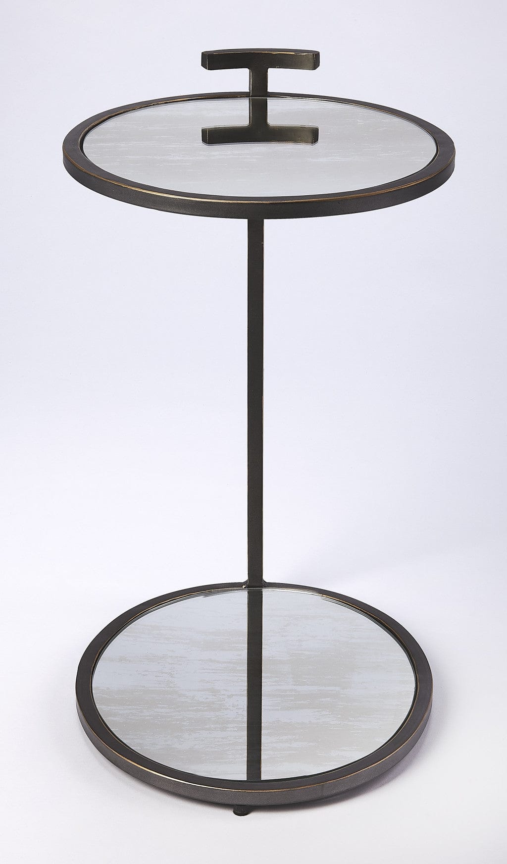 23" Black Mirrored Oval End Table With Shelf