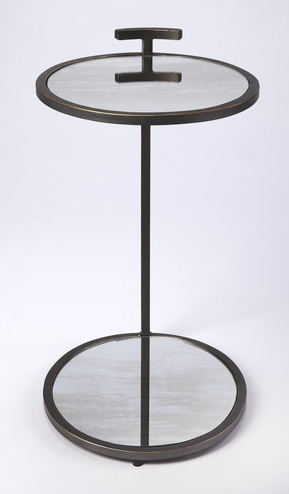 23" Black Mirrored Oval End Table With Shelf