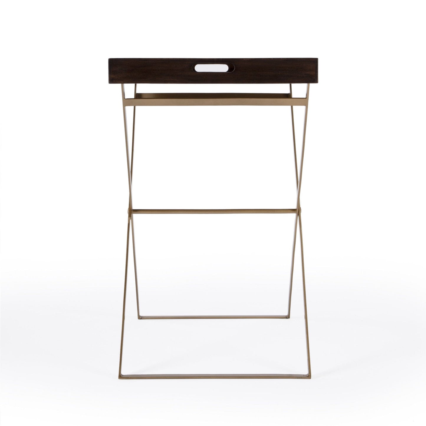 27" Gold And Walnut Solid Wood Rectangular End Table