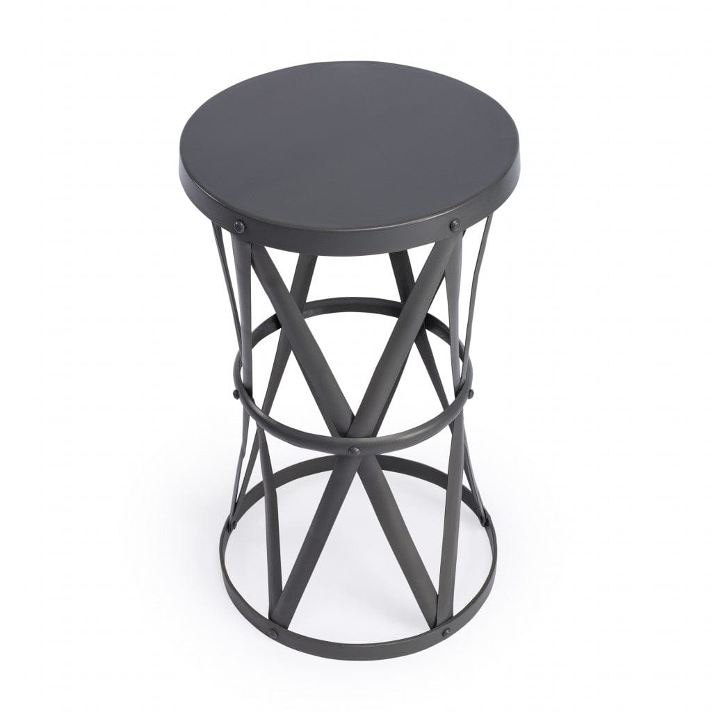 22" Gray Iron Hourglass Base Round Top End Table