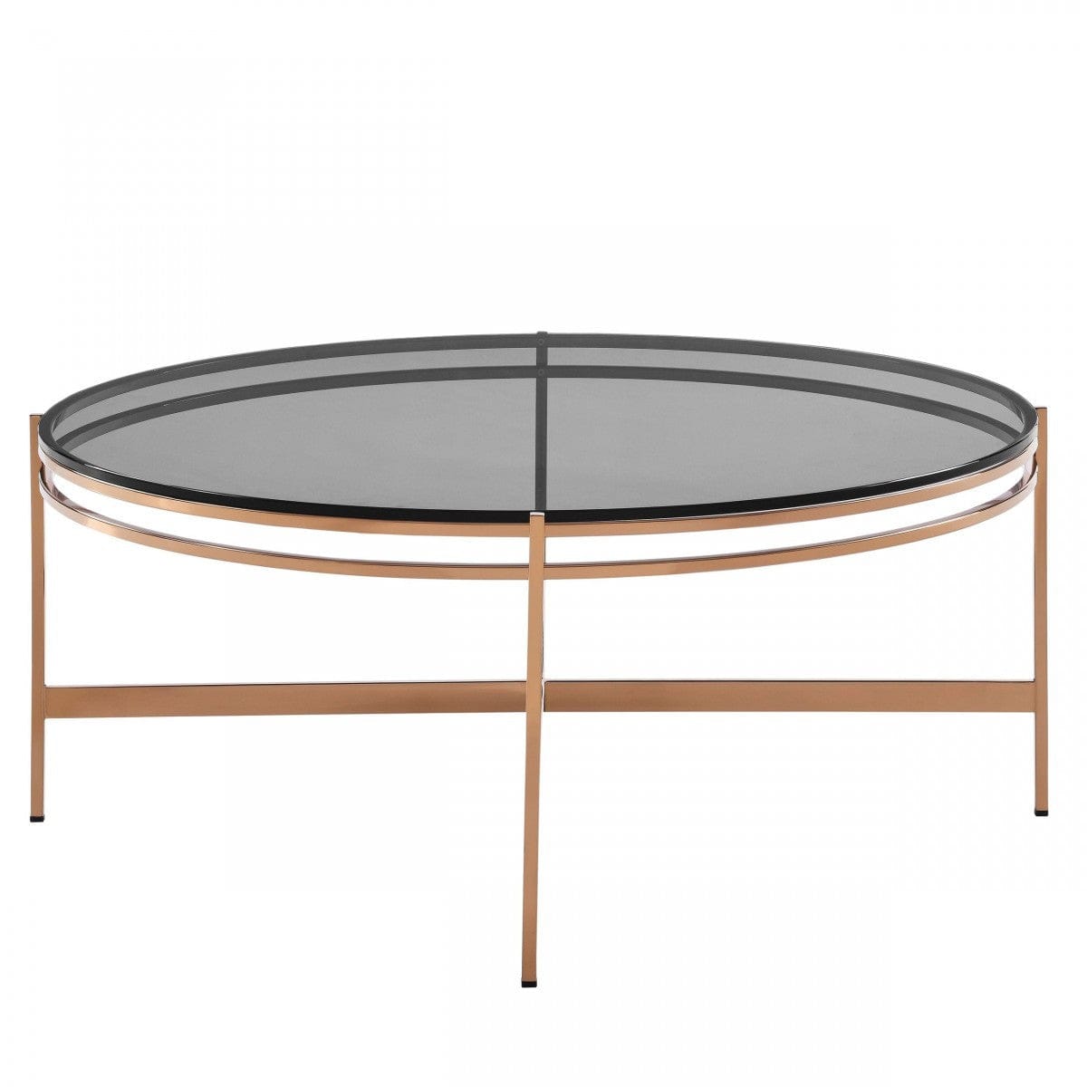 35" Gold And Smoked Glass Round Coffee Table
