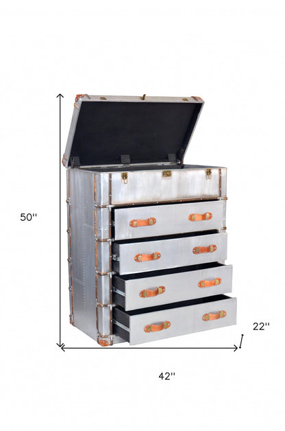 42" Silver Aluminum Four Drawer Standard Dresser