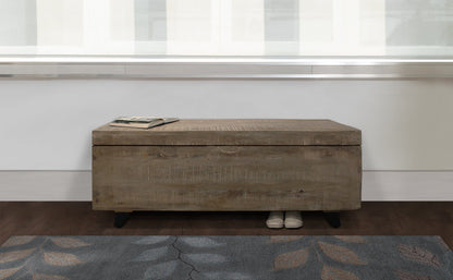 46" Whitewash Gray And Black Solid Wood Entryway Bench with Flip Top