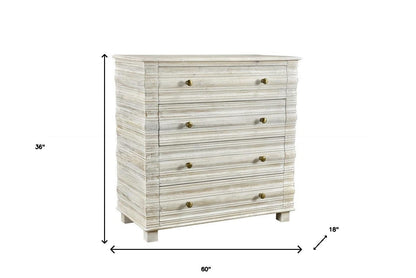 60" White Wash Solid Wood Seven Drawer Standard Dresser
