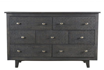 60" Gray Wash Solid Wood Seven Drawer Triple Dresser