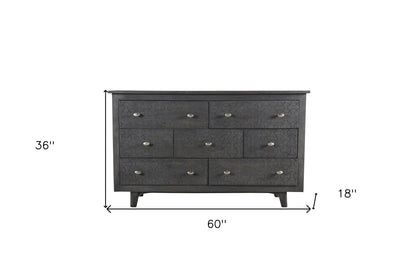60" Gray Wash Solid Wood Seven Drawer Triple Dresser