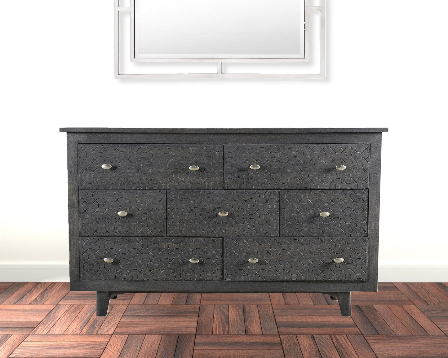 60" Gray Wash Solid Wood Seven Drawer Triple Dresser