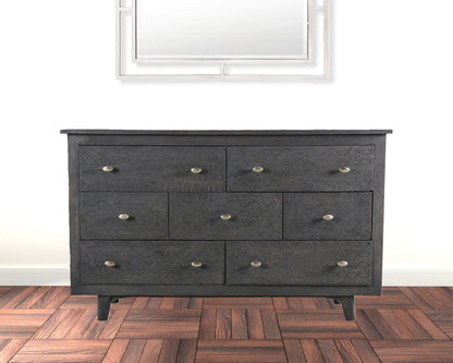 60" Gray Wash Solid Wood Seven Drawer Triple Dresser