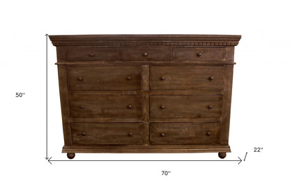 70" Tobacco Solid Wood Nine Drawer Gentleman's Chest