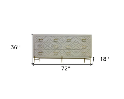 72" Ivory Solid Wood Six Drawer Double Dresser