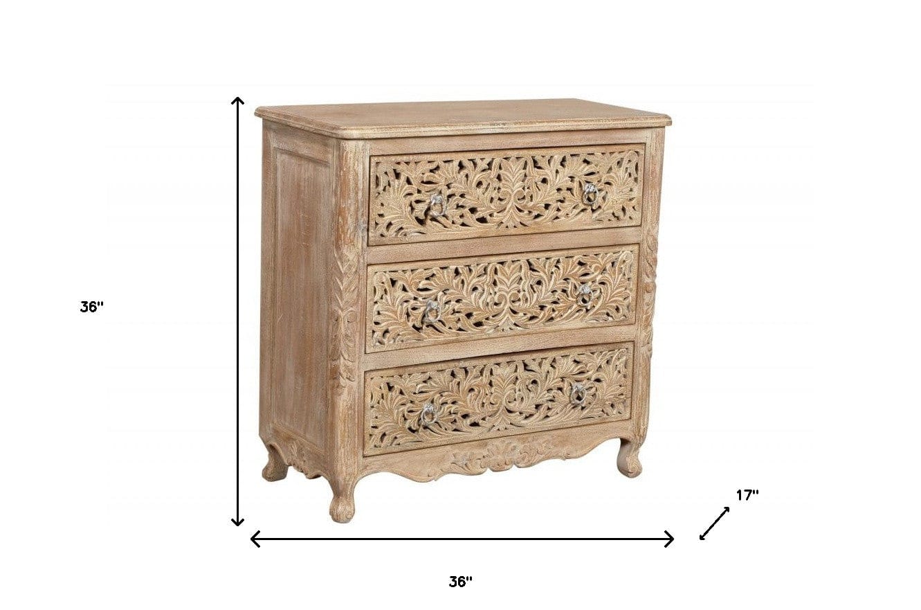 36" Antique White Solid Wood Three Drawer Standard Dresser