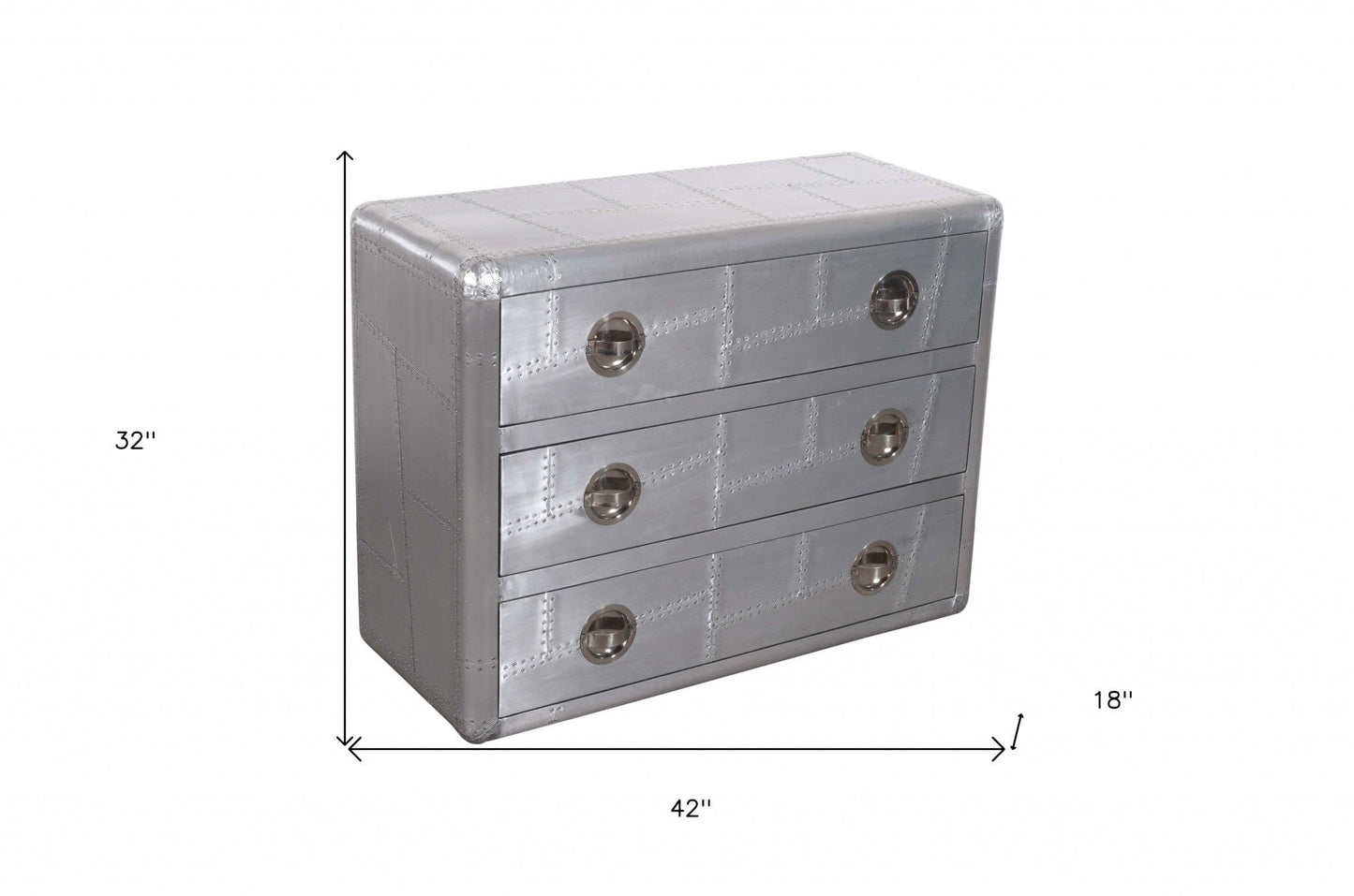 42" Silver Aluminum Three Drawer Standard Dresser