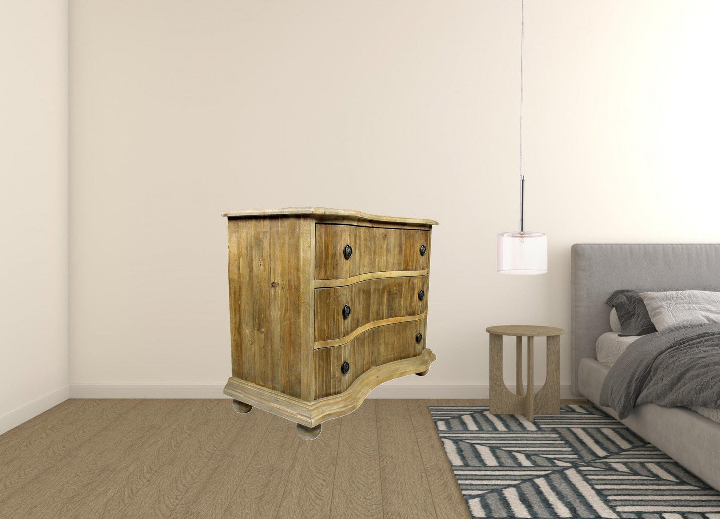 44" Natural Solid Wood Three Drawer Standard Dresser