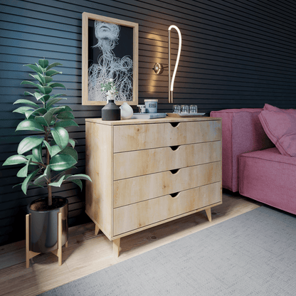 35" Natural Solid Wood Four Drawer Standard Dresser