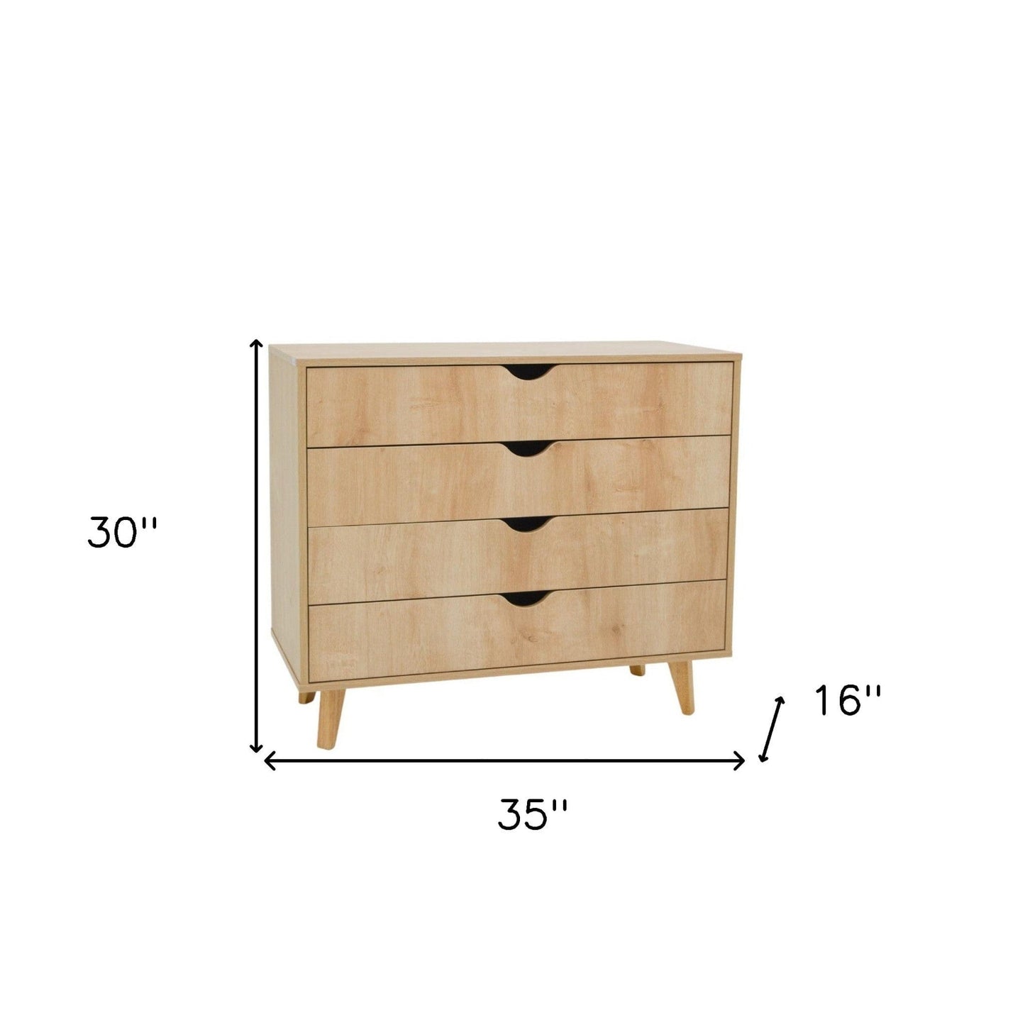 35" Natural Solid Wood Four Drawer Standard Dresser