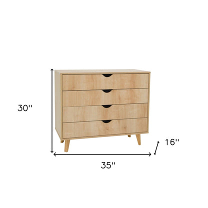 35" Natural Solid Wood Four Drawer Standard Dresser