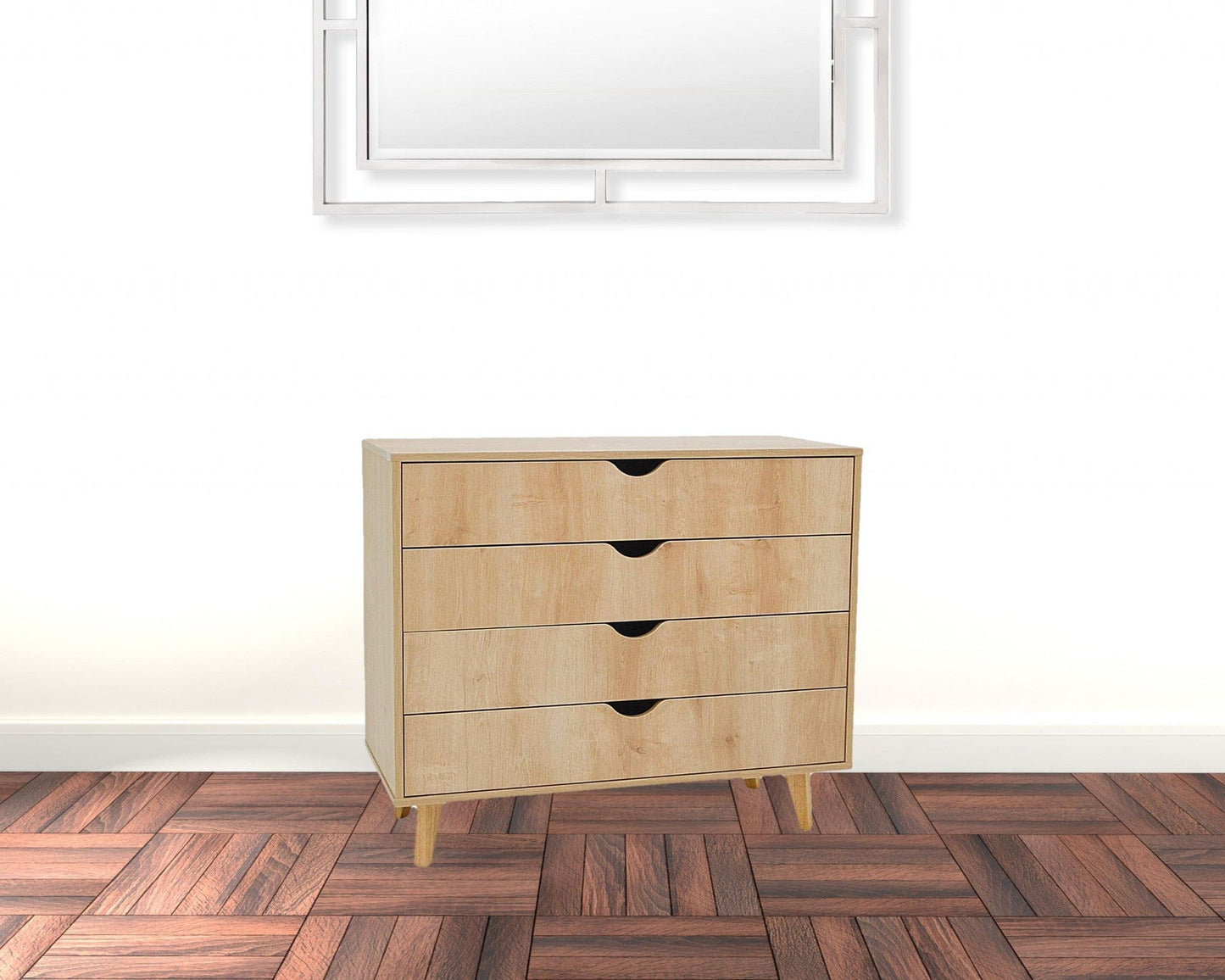 35" Natural Solid Wood Four Drawer Standard Dresser