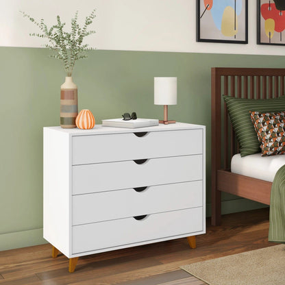 35" White Solid Wood Four Drawer Standard Dresser