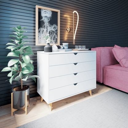 35" White Solid Wood Four Drawer Standard Dresser