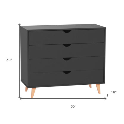35" Black Solid Wood Four Drawer Standard Dresser