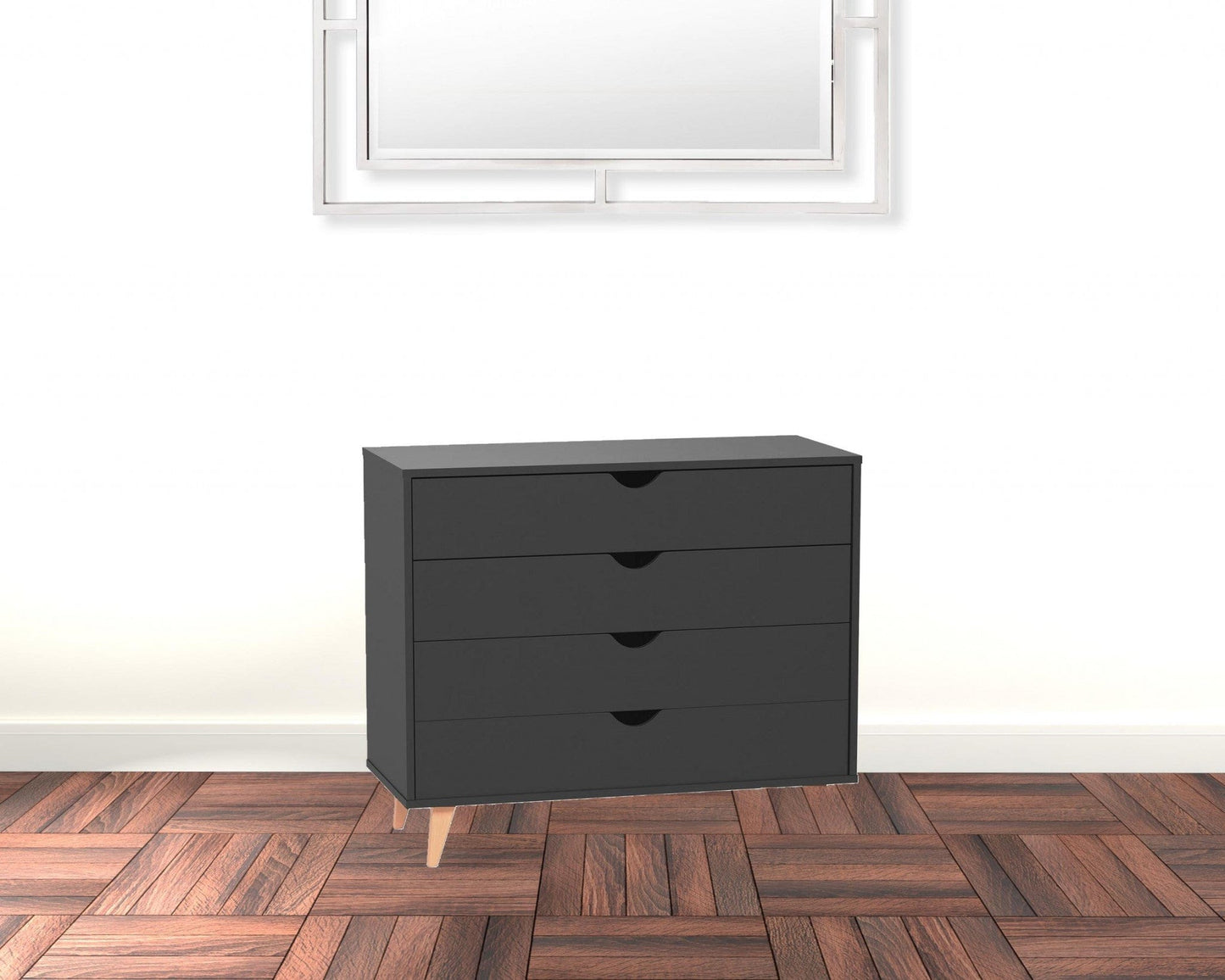 35" Black Solid Wood Four Drawer Standard Dresser
