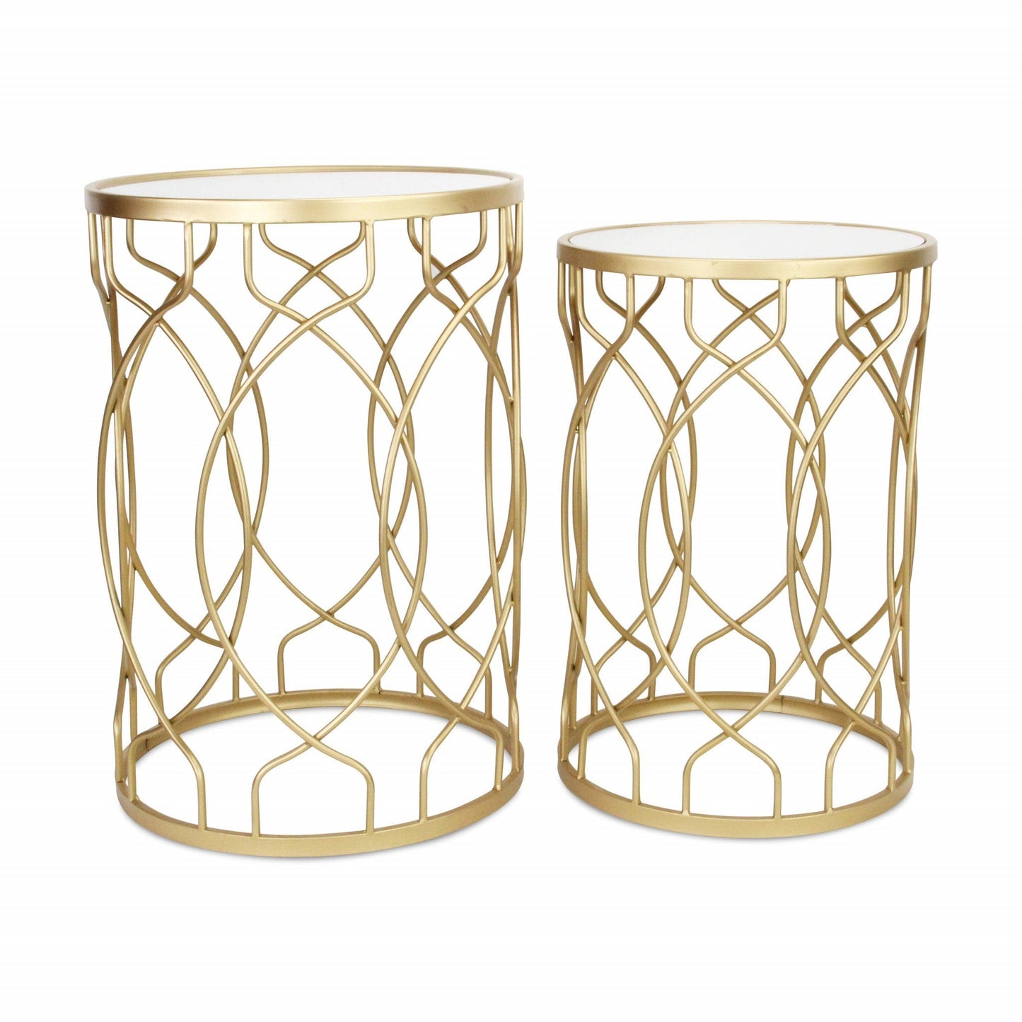 Set Of Two 25" Gold Mirrored And Steel Round Nested Tables