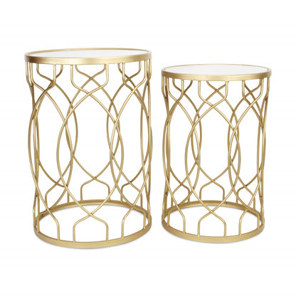 Set Of Two 25" Gold Mirrored And Steel Round Nested Tables