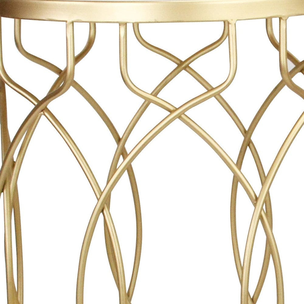 Set Of Two 25" Gold Mirrored And Steel Round Nested Tables