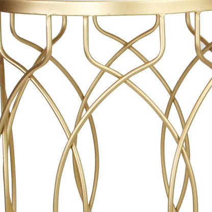 Set Of Two 25" Gold Mirrored And Steel Round Nested Tables