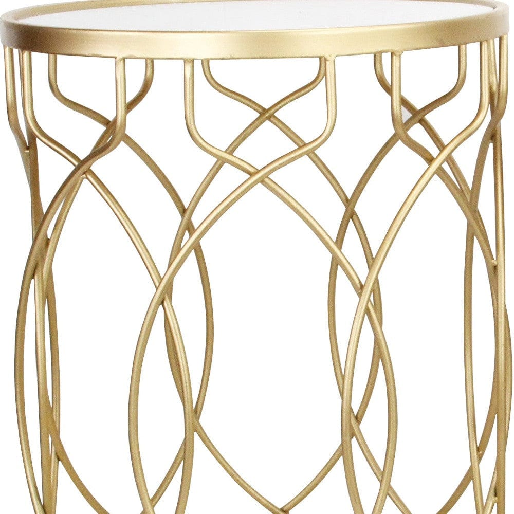 Set Of Two 25" Gold Mirrored And Steel Round Nested Tables