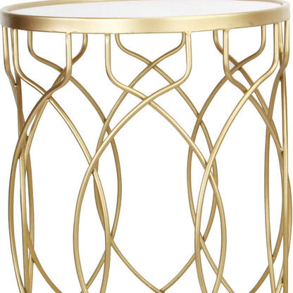 Set Of Two 25" Gold Mirrored And Steel Round Nested Tables