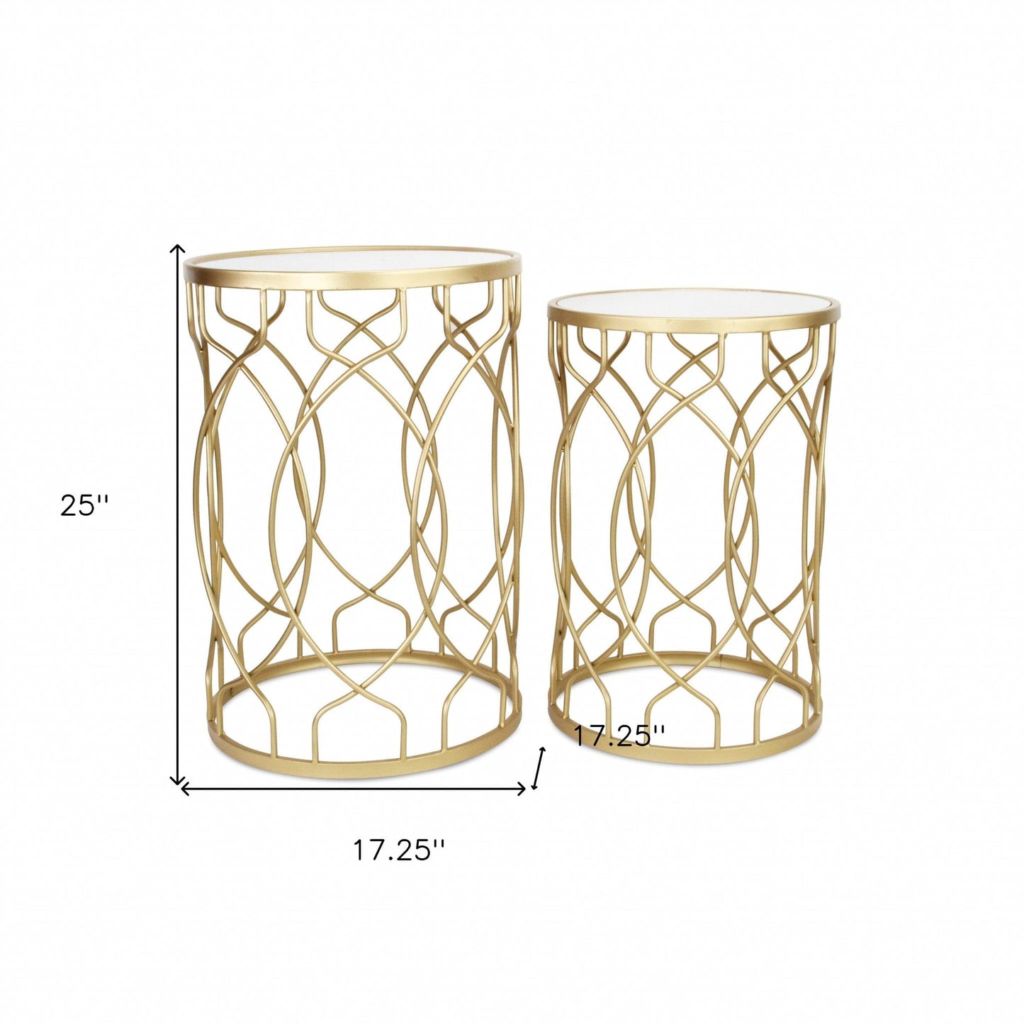 Set Of Two 25" Gold Mirrored And Steel Round Nested Tables