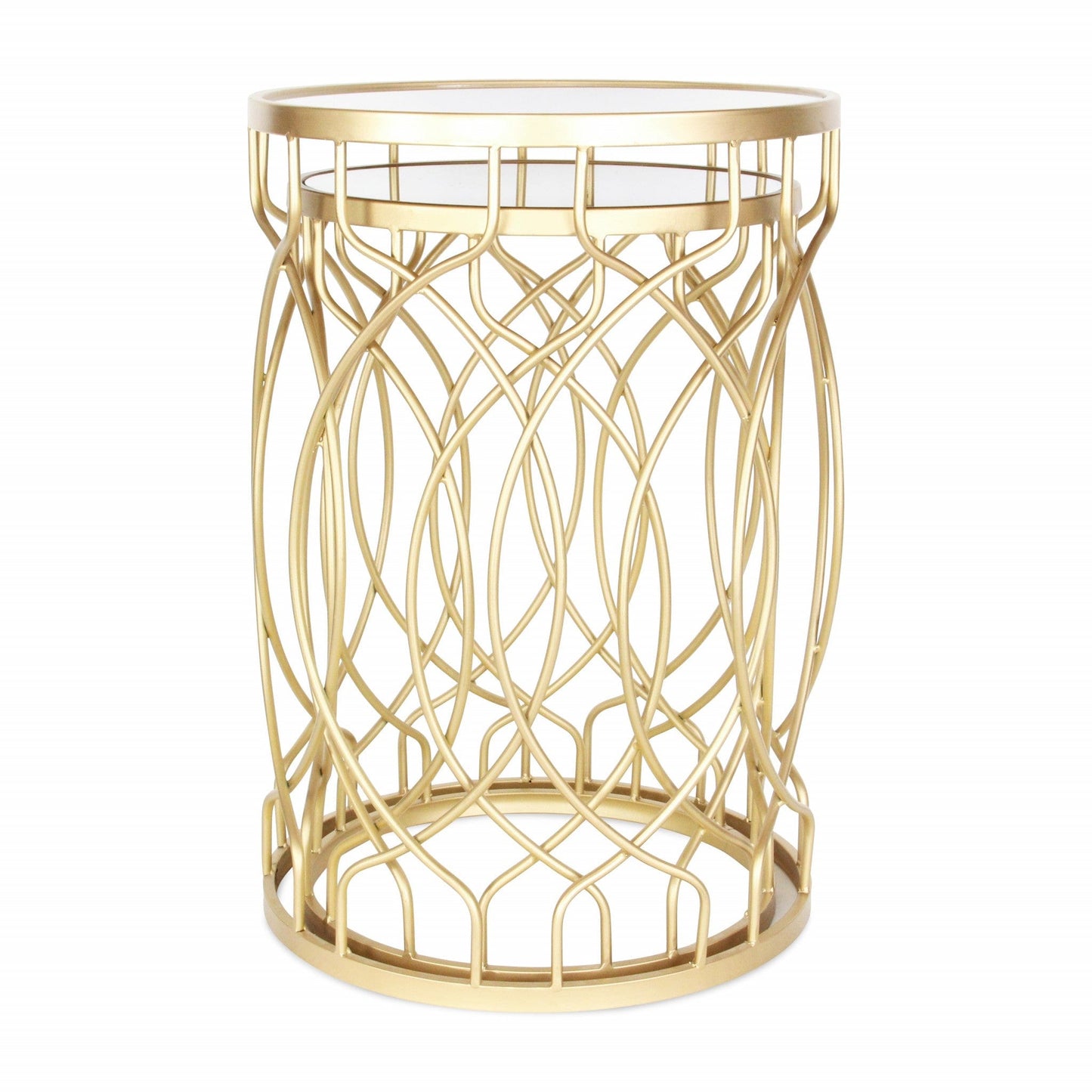 Set Of Two 25" Gold Mirrored And Steel Round Nested Tables