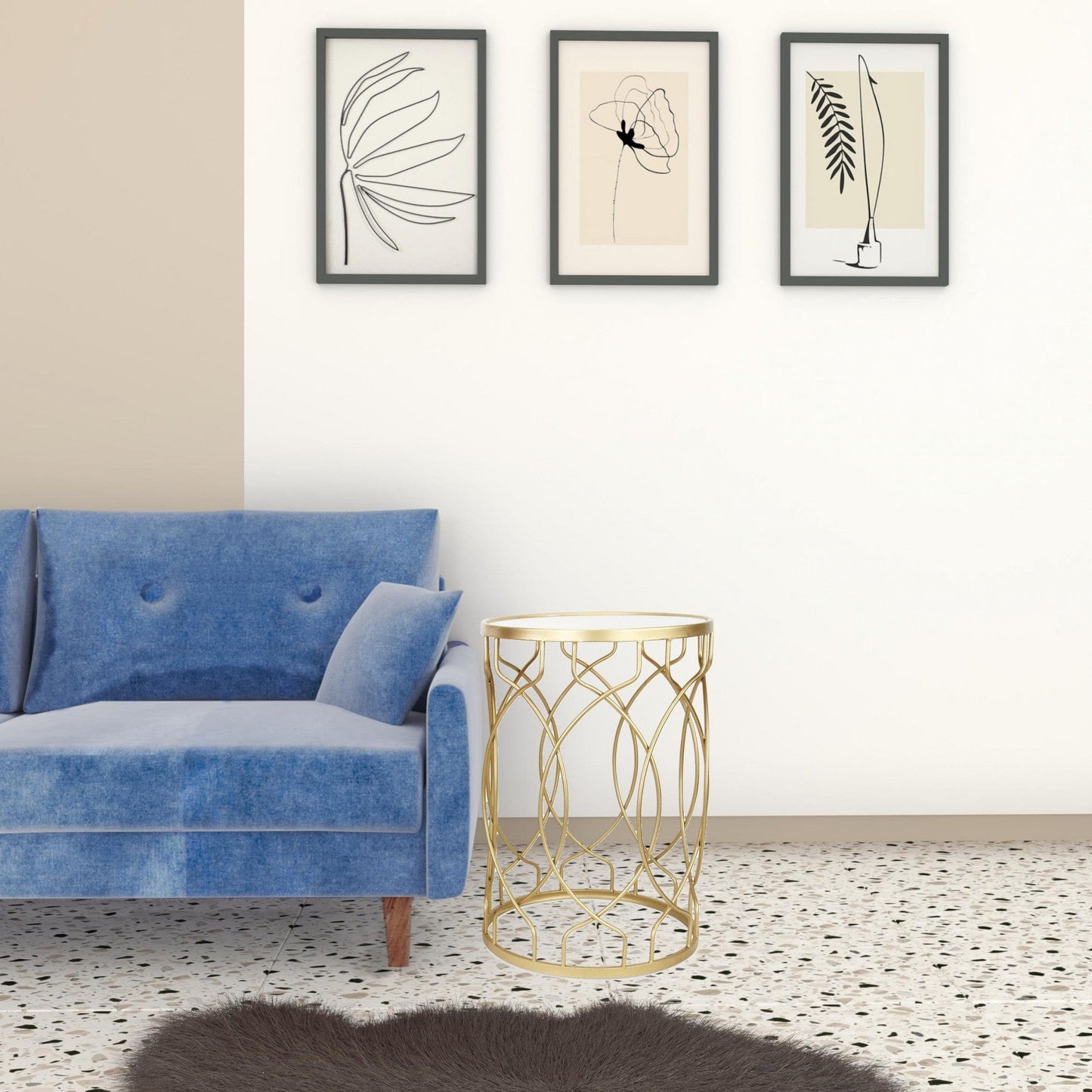 Set Of Two 25" Gold Mirrored And Steel Round Nested Tables