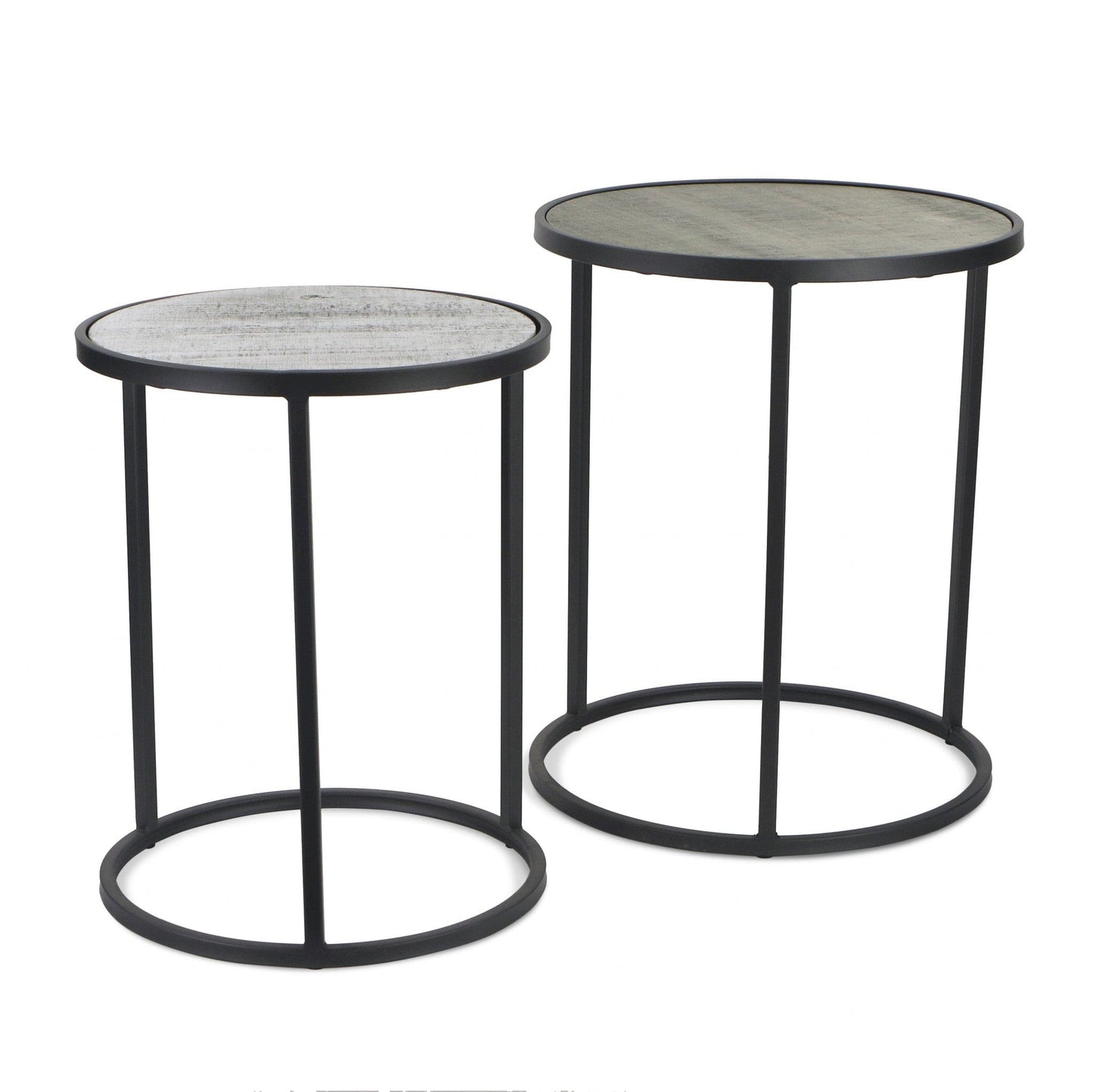 Set Of Two 22" Dark Gray And Light Gray Solid Wood Round Nested Tables