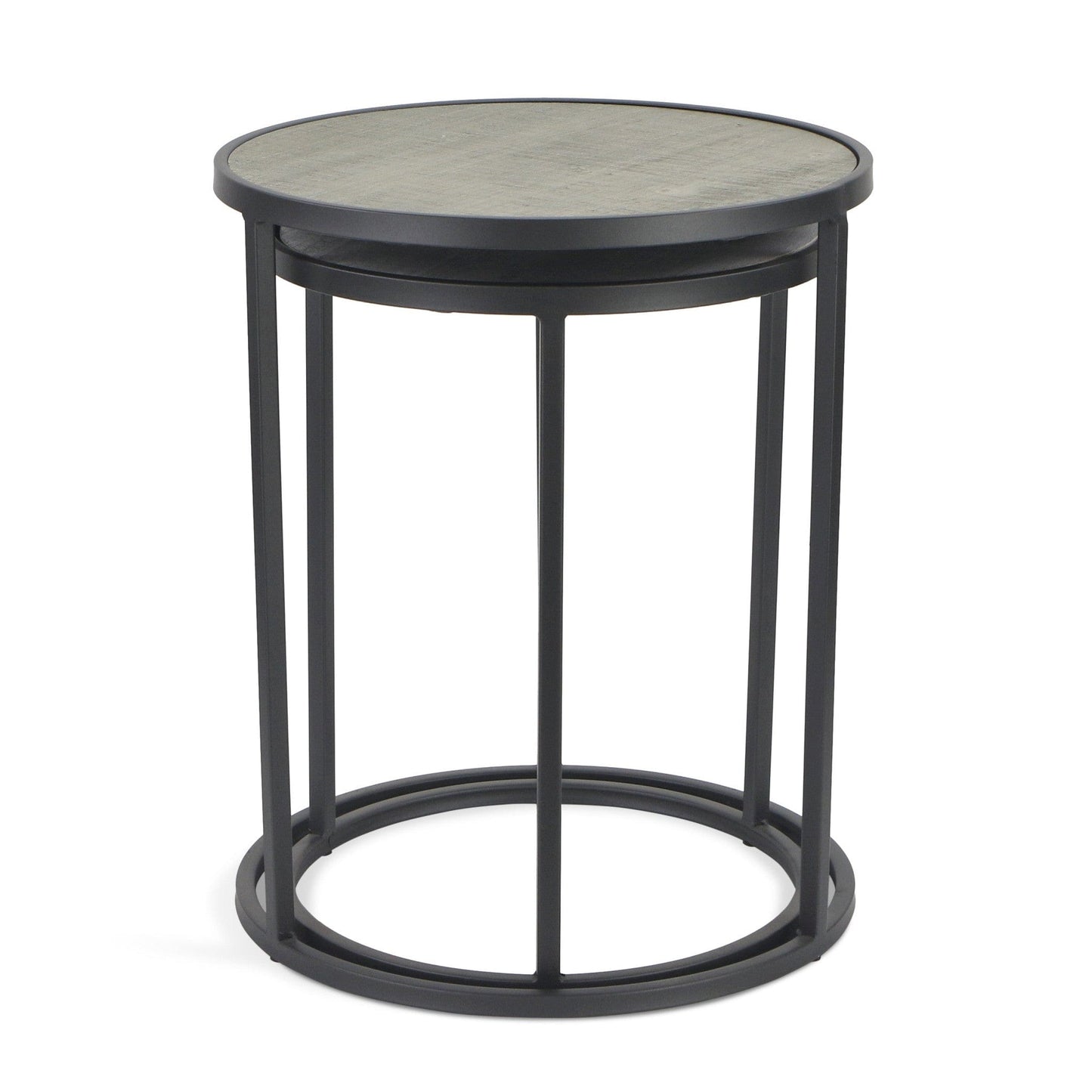 Set Of Two 22" Dark Gray And Light Gray Solid Wood Round Nested Tables