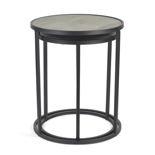Set Of Two 22" Dark Gray And Light Gray Solid Wood Round Nested Tables