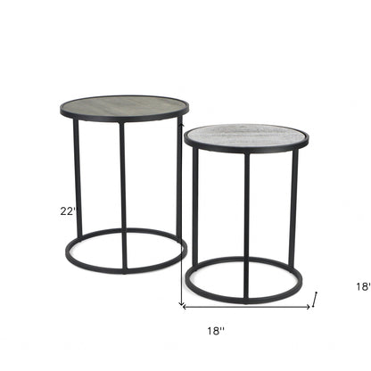 Set Of Two 22" Dark Gray And Light Gray Solid Wood Round Nested Tables