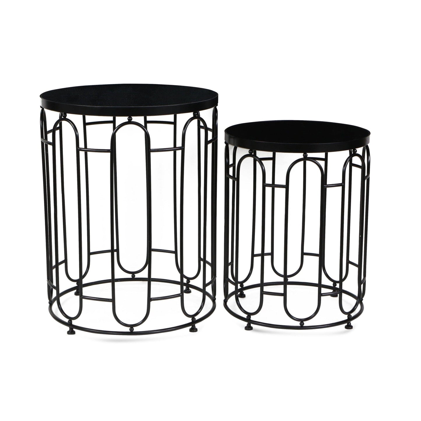 Set Of Two 24" Black Metal Round Nested Tables