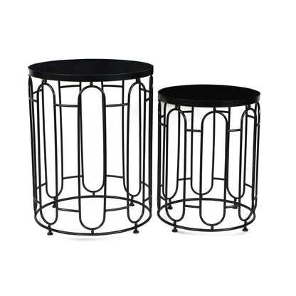 Set Of Two 24" Black Metal Round Nested Tables