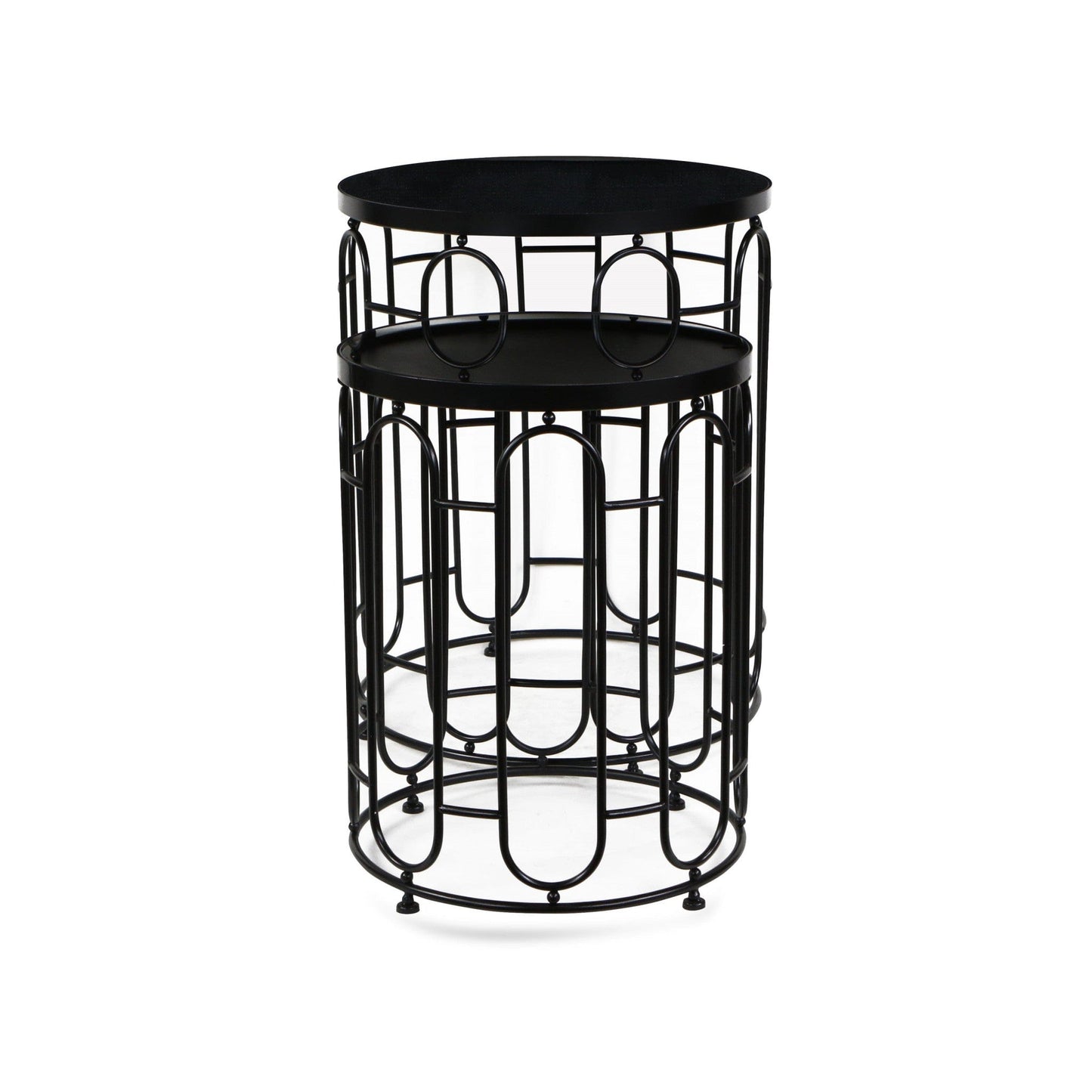 Set Of Two 24" Black Metal Round Nested Tables