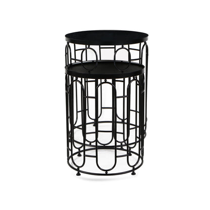 Set Of Two 24" Black Metal Round Nested Tables