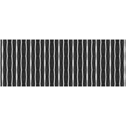 2' X 5' Black And White Modern Stripe Printed Vinyl Area Rug with UV Protection