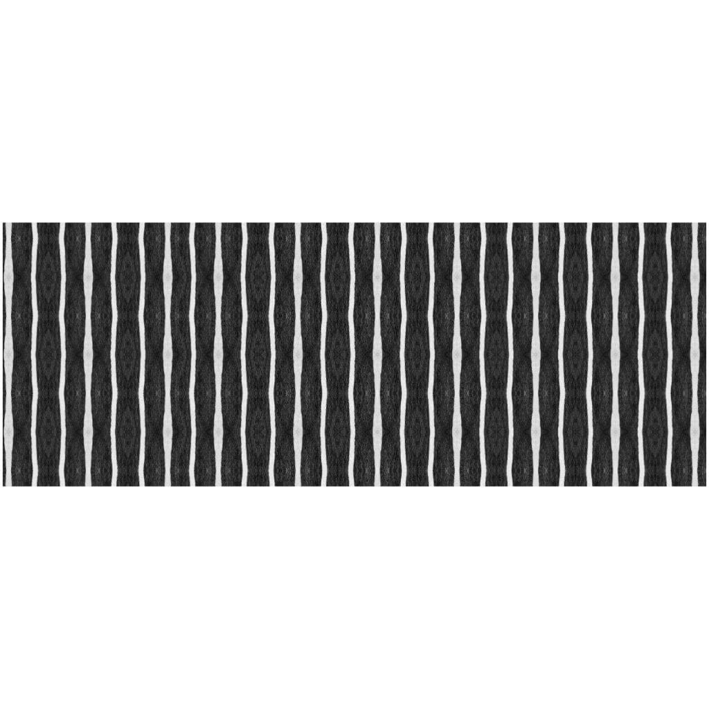 2' X 5' Black And White Modern Stripe Printed Vinyl Area Rug with UV Protection