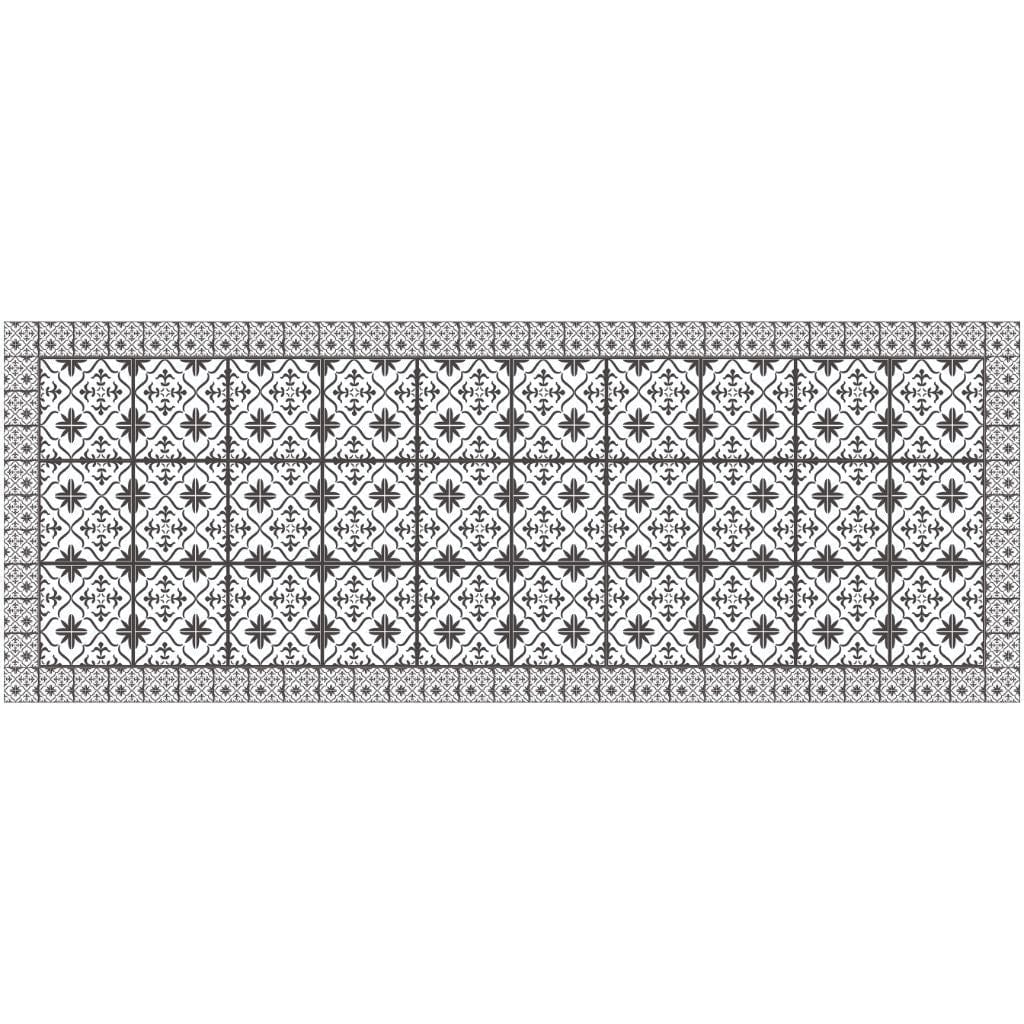 2' X 5' Dark Gray And White Tile Printed Vinyl Area Rug with UV Protection