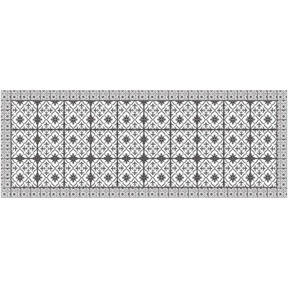 2' X 5' Dark Gray And White Tile Printed Vinyl Area Rug with UV Protection