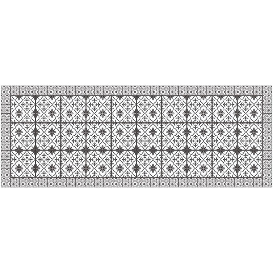 2' X 5' Dark Gray And White Tile Printed Vinyl Area Rug with UV Protection